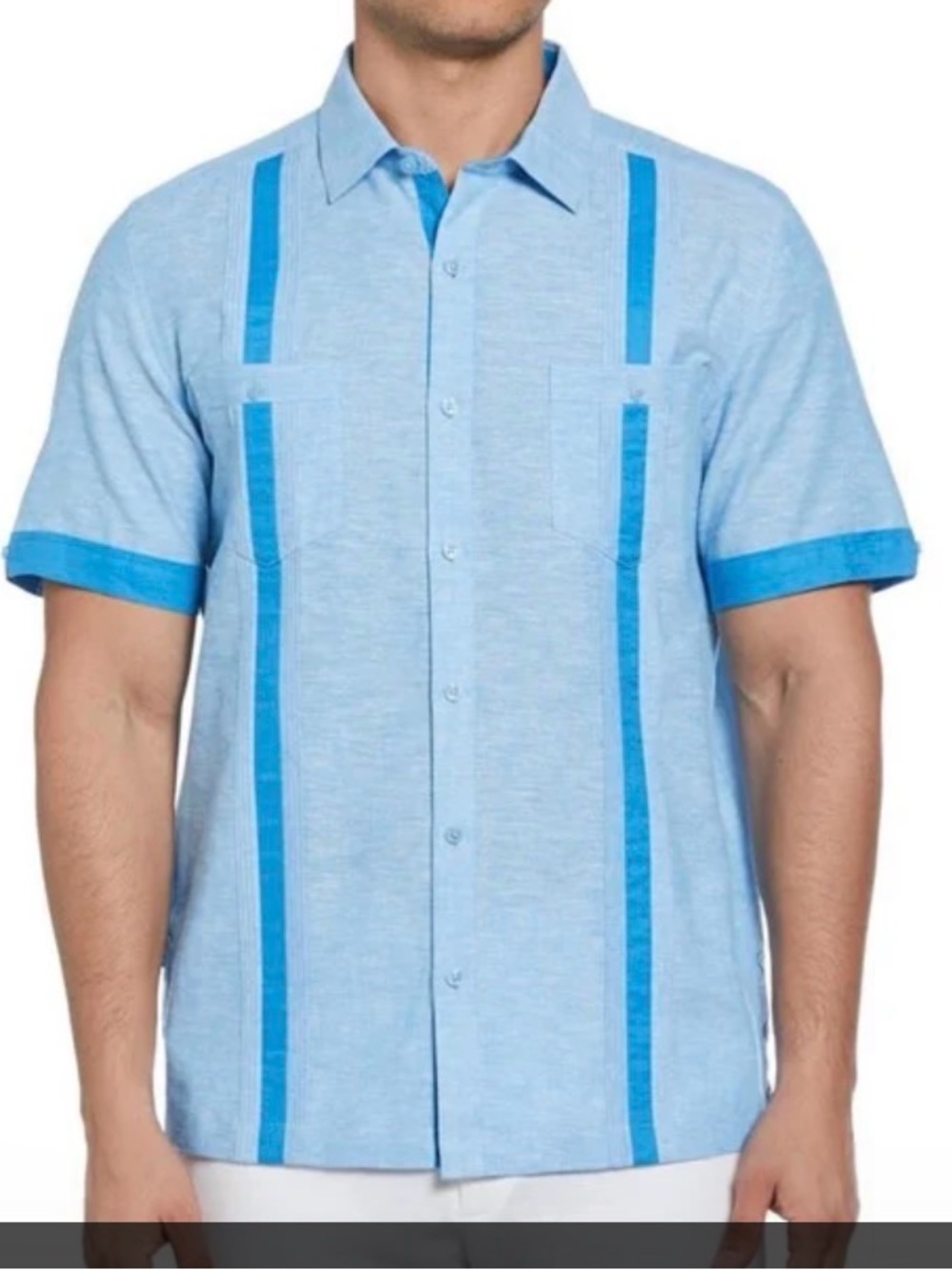 Cubavera Light Blue Short-Sleeve Guayabera-Style Shirt with Blue Stripes